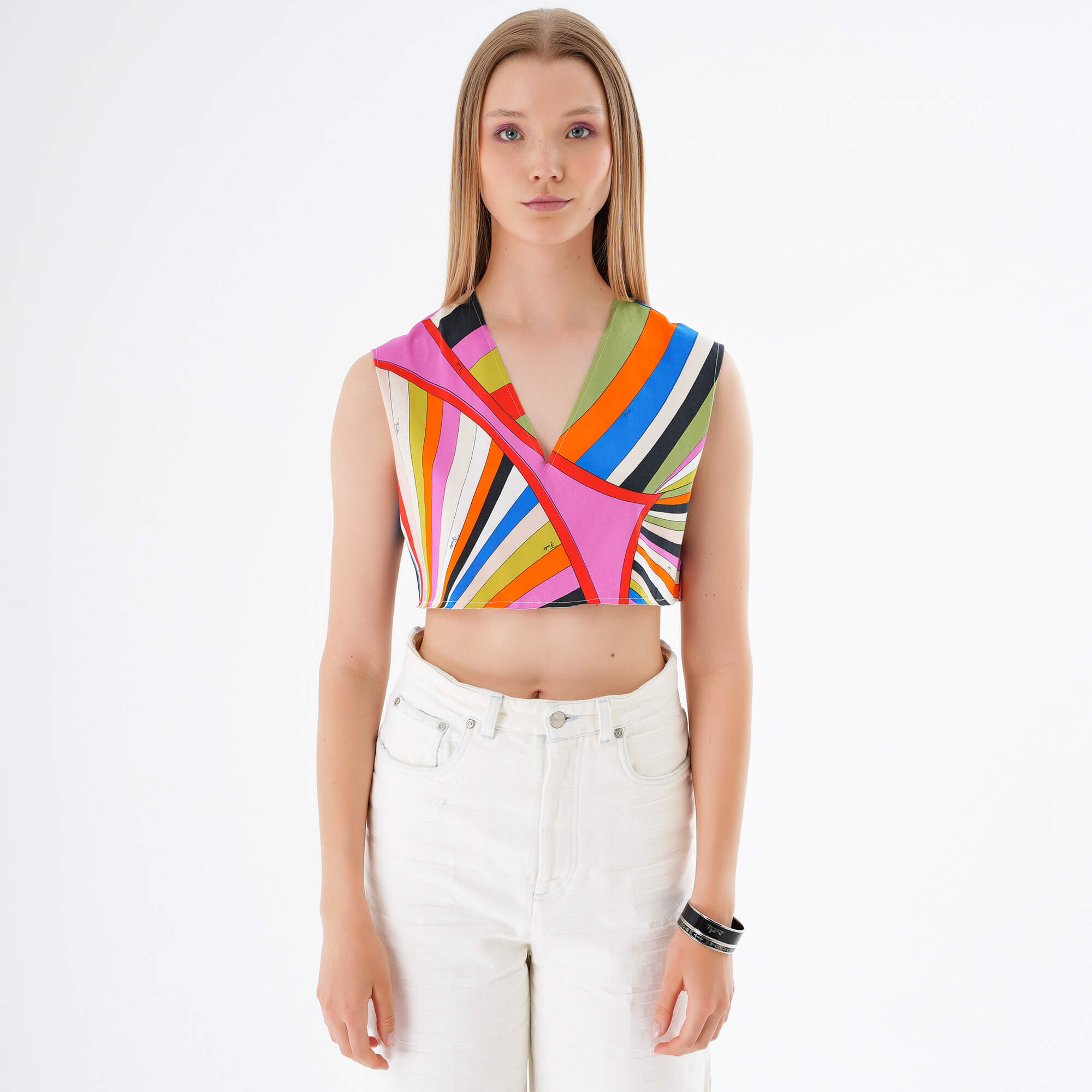 Emilio Pucci -Multicolor Printed Cotton Crop Top M